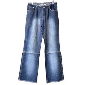 Carolina Blues Vintage Y2K Fringed Studded Wide Leg Blue Jeans Sz 10